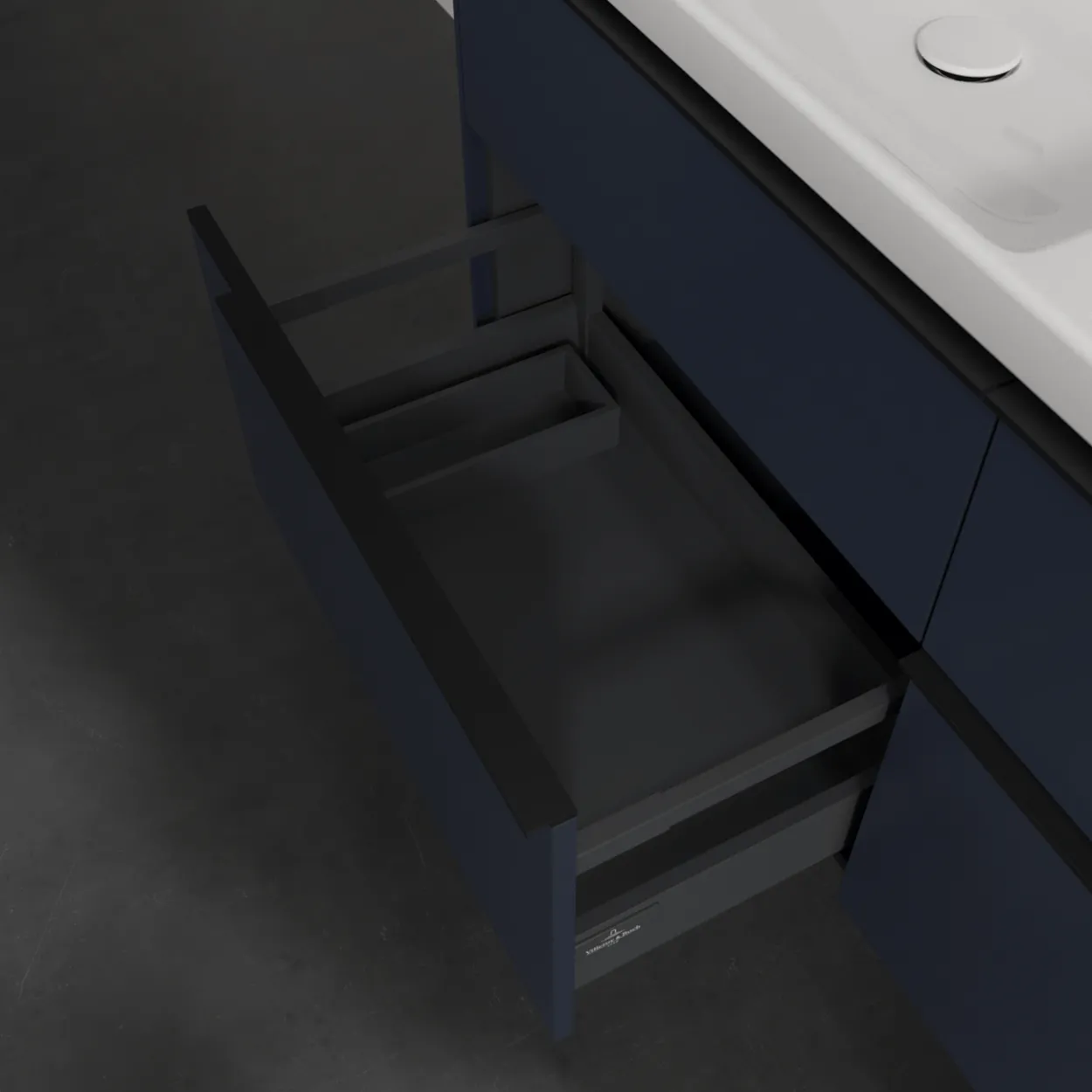 V&b subway 3.0 servantskap 127x57 f/dobbel servant cashmere grey m/lys håndtak i volcano black