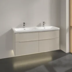 V&b subway 3.0 servantskap 127x57 f/dobbel servant cashmere grey m/lys håndtak i møbelets farge