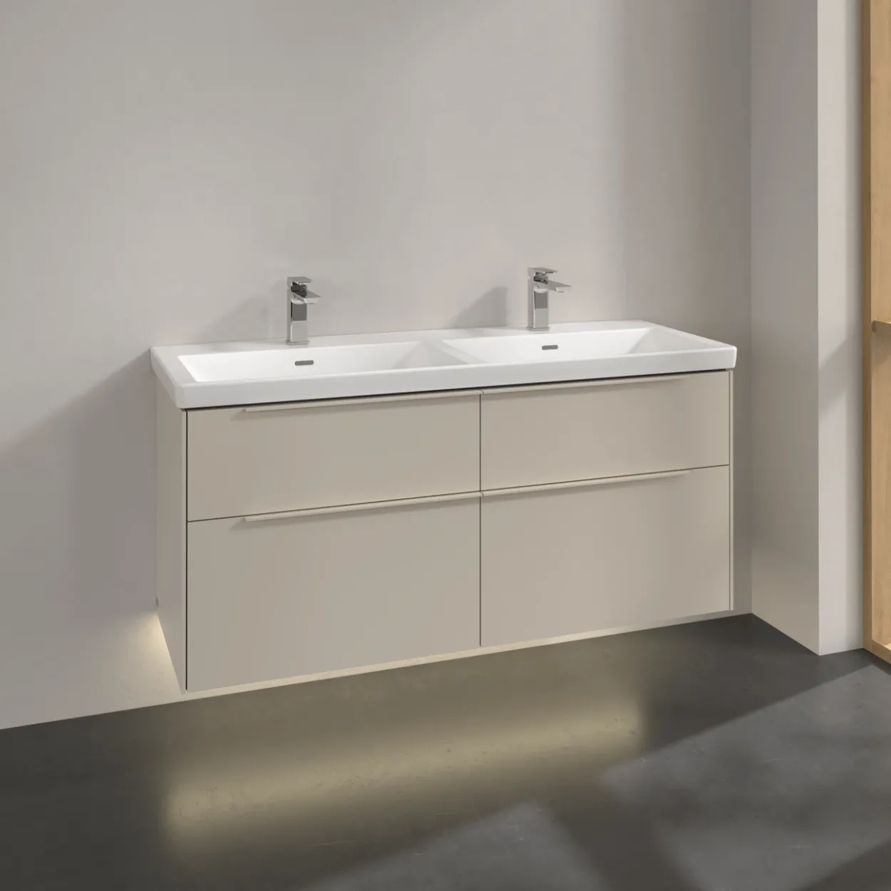 V&b subway 3.0 servantskap 127x57 f/dobbel servant cashmere grey m/lys håndtak i møbelets farge