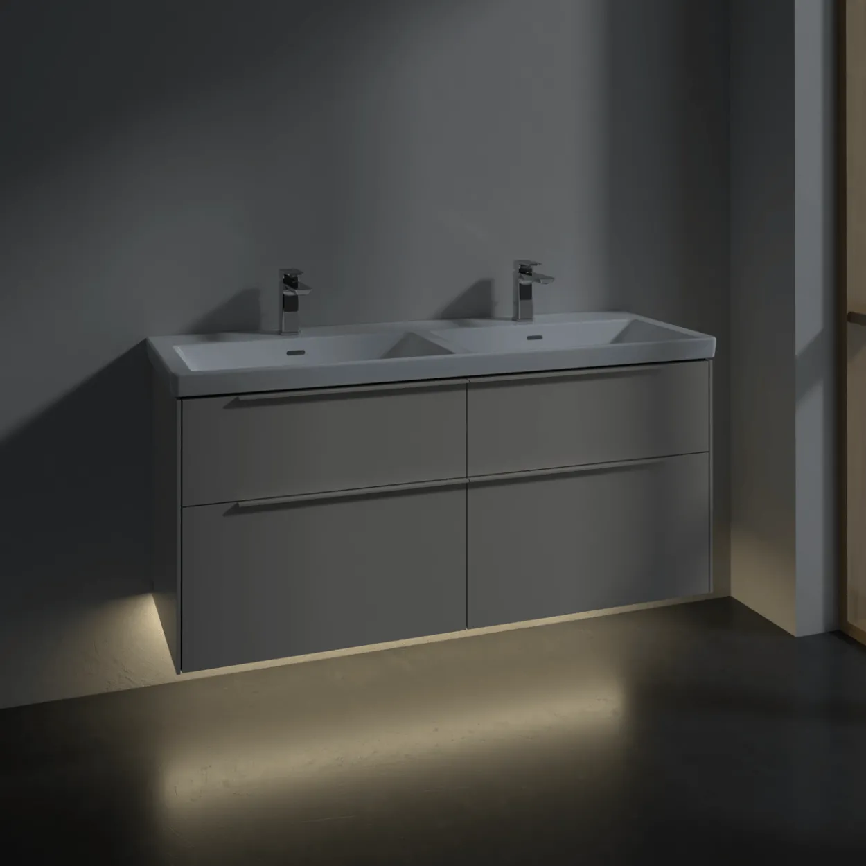 V&b subway 3.0 servantskap 127x57 f/dobbel servant cashmere grey m/lys håndtak i møbelets farge