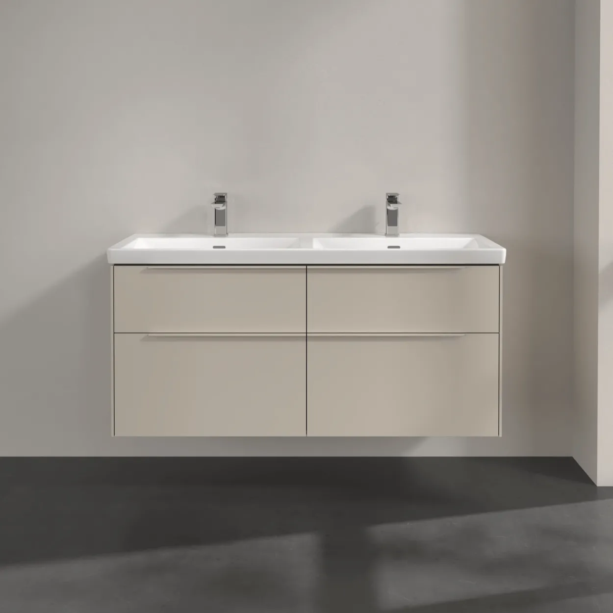 V&b subway 3.0 servantskap 127x57 f/dobbel servant cashmere grey m/lys håndtak i møbelets farge