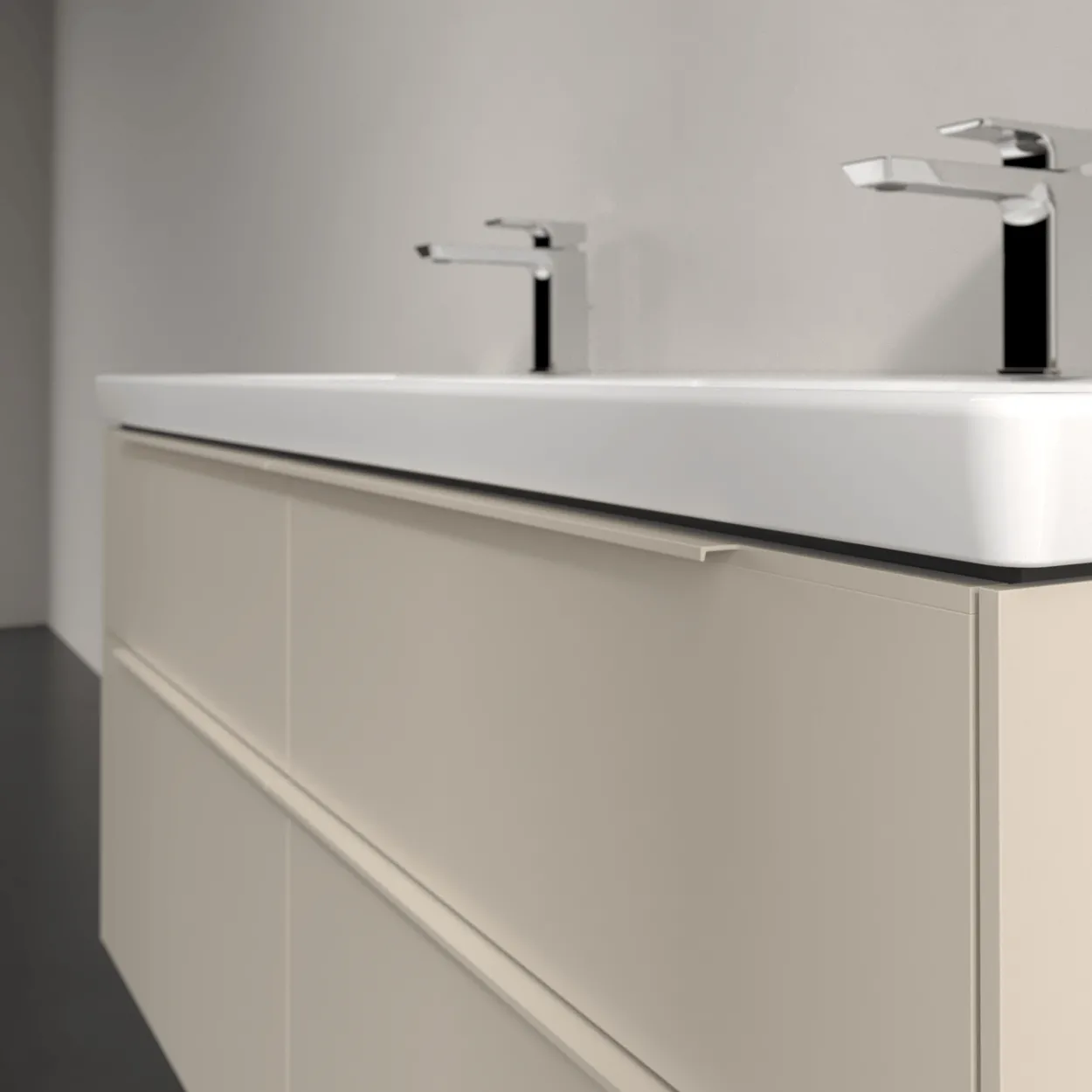 V&b subway 3.0 servantskap 127x57 f/dobbel servant cashmere grey m/lys håndtak i møbelets farge