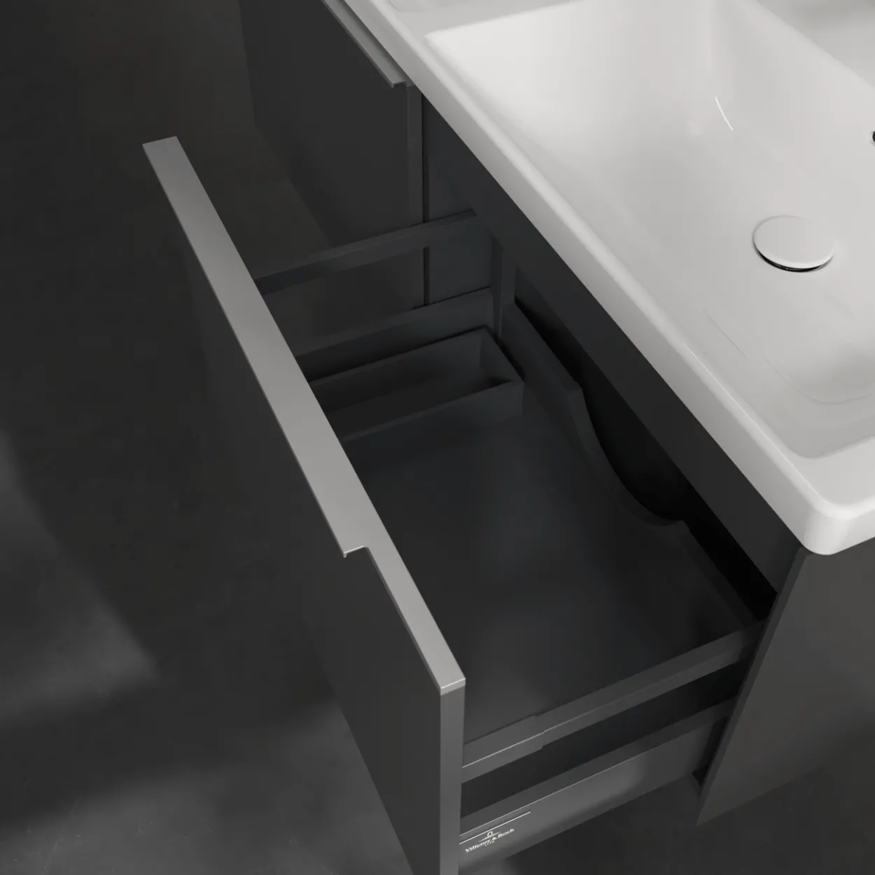 V&b subway 3.0 servantskap 127x42 f/dobbel servant graphite håndtak i krom