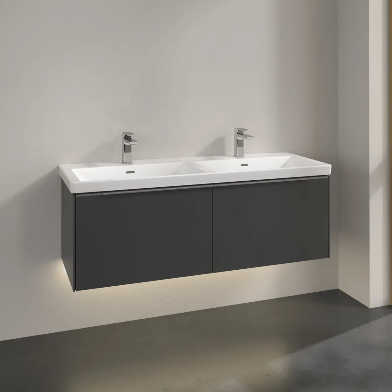 V&b subway 3.0 servantskap 127x42 f/dobbel servant graphite m/lys håndtak i krom
