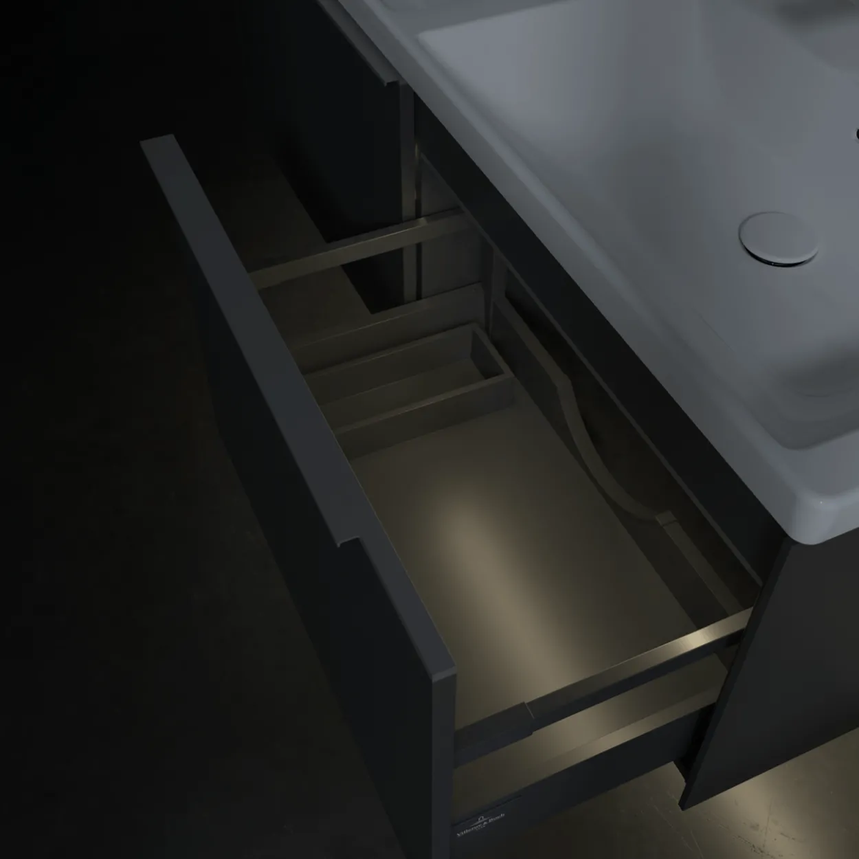 V&b subway 3.0 servantskap 127x42 f/dobbel servant graphite m/lys håndtak i krom