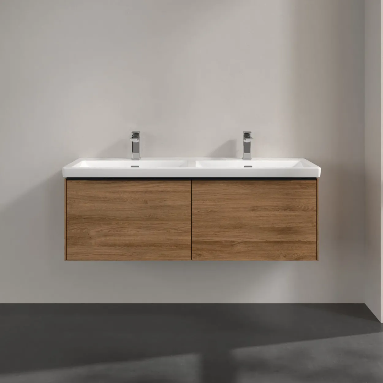 V&b subway 3.0 servantskap 127x42 f/dobbel servant kansas oak håndtak i volcano black