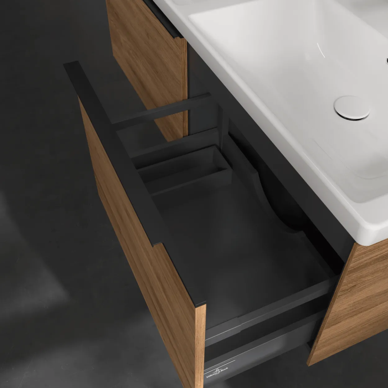 V&b subway 3.0 servantskap 127x42 f/dobbel servant kansas oak håndtak i volcano black