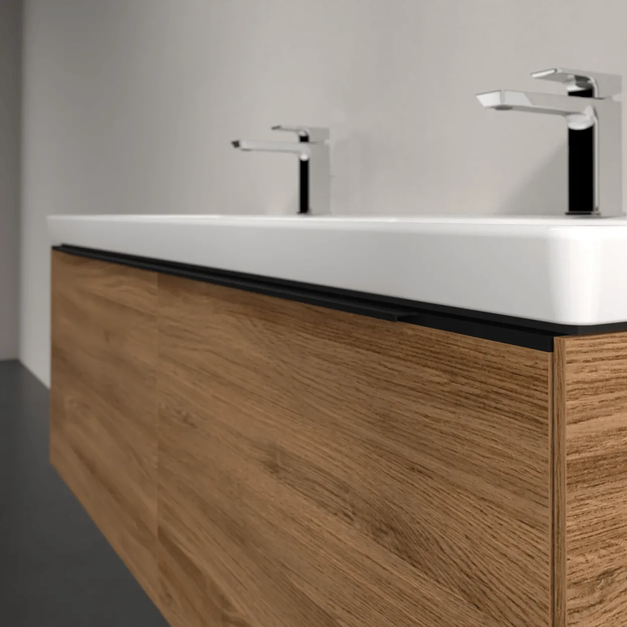 V&b subway 3.0 servantskap 127x42 f/dobbel servant kansas oak håndtak i volcano black