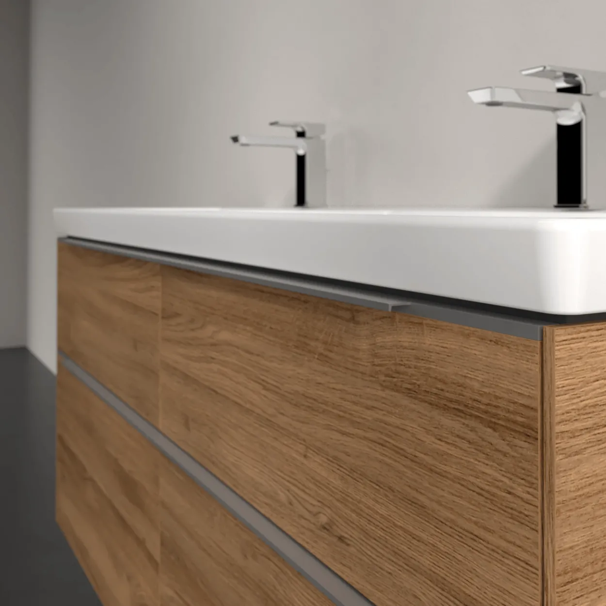 V&b subway 3.0 servantskap 127x57 f/dobbel servant kansas oak håndtak i krom