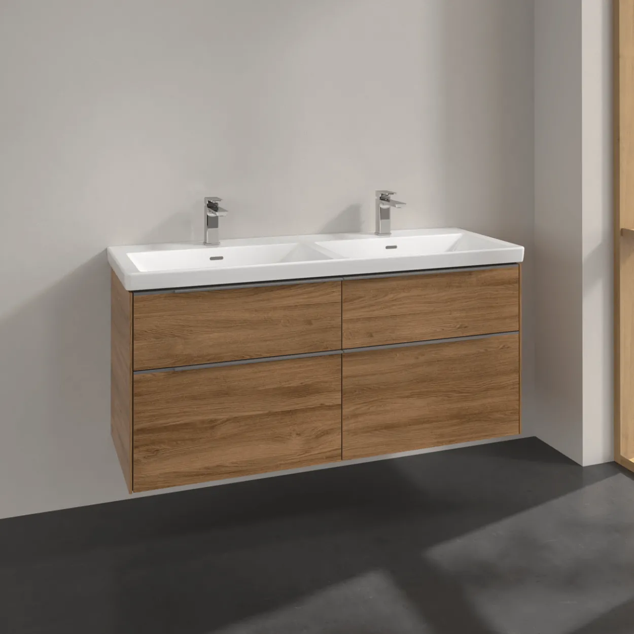 V&b subway 3.0 servantskap 127x57 f/dobbel servant kansas oak håndtak i krom