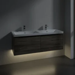 V&b subway 3.0 servantskap 127x42 f/dobbel servant kansas oak m/lys håndtak i volcano black