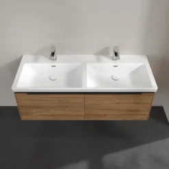 V&b subway 3.0 servantskap 127x42 f/dobbel servant kansas oak m/lys håndtak i volcano black
