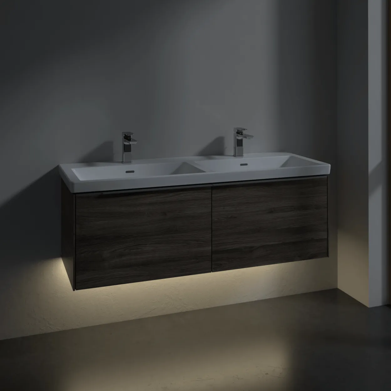 V&b subway 3.0 servantskap 127x42 f/dobbel servant kansas oak m/lys håndtak i krom