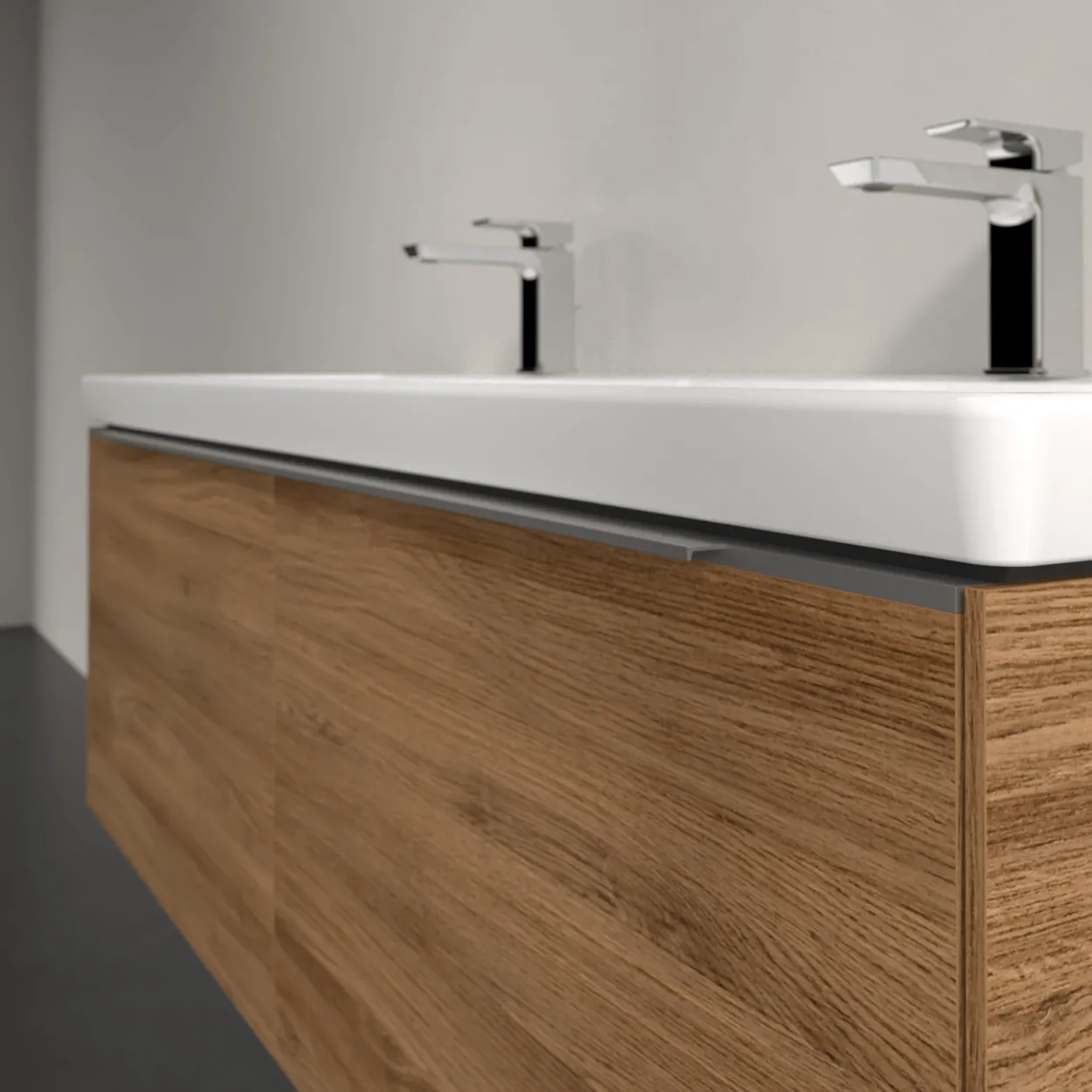 V&b subway 3.0 servantskap 127x42 f/dobbel servant kansas oak m/lys håndtak i krom