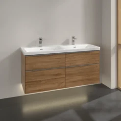V&b subway 3.0 servantskap 127x57 f/dobbel servant kansas oak m/lys håndtak i krom