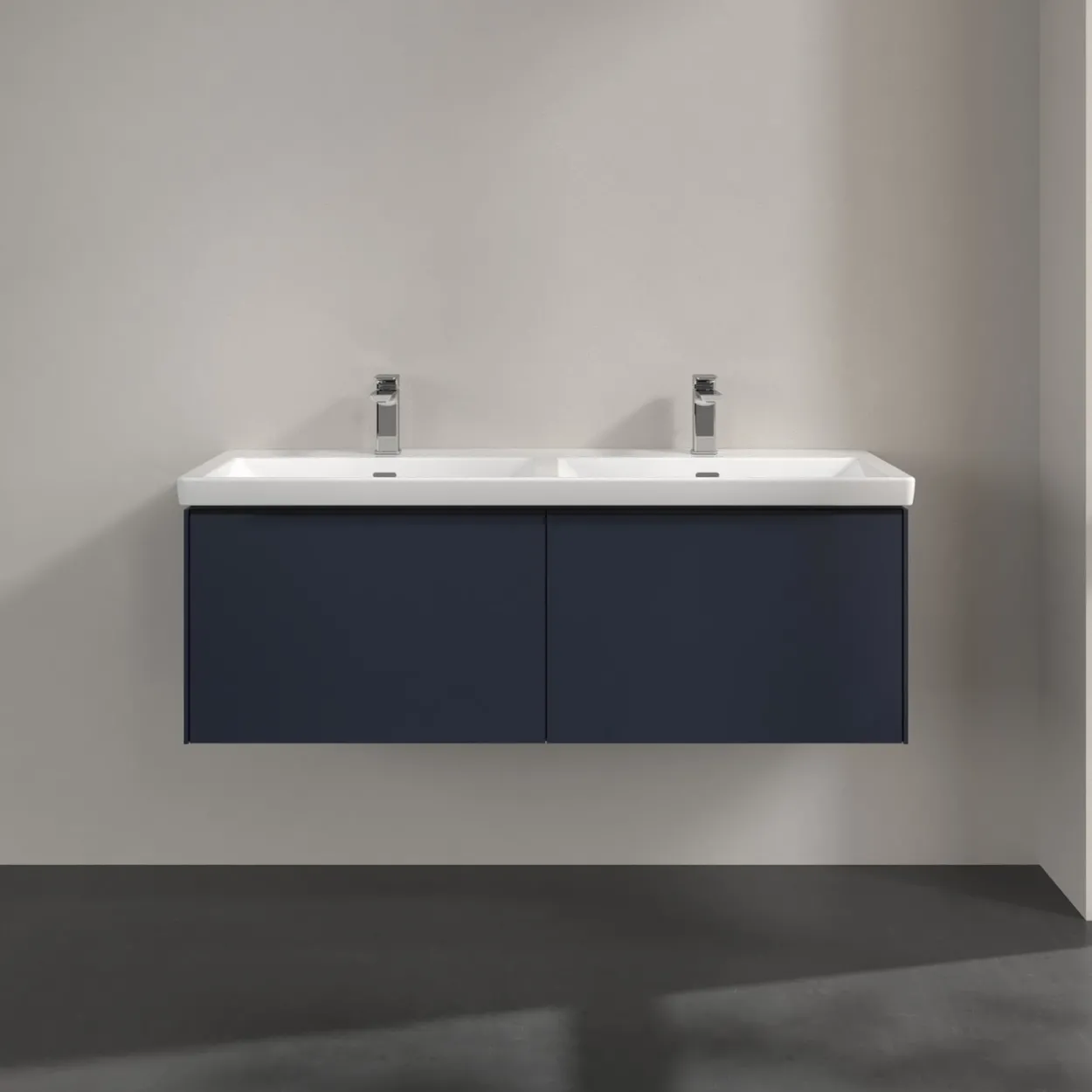 V&b subway 3.0 servantskap 127x42 f/dobbel servant marine blue håndtak i volcano black