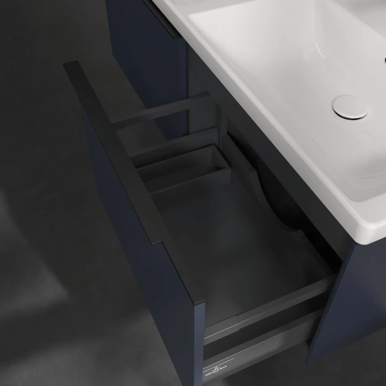 V&b subway 3.0 servantskap 127x42 f/dobbel servant marine blue håndtak i volcano black
