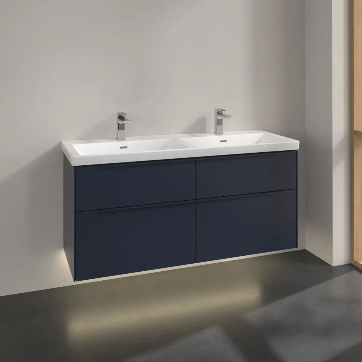 V&b subway 3.0 servantskap 127x57 f/dobbel servant marine blue m/lys håndtak i møbelets farge