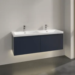 V&b subway 3.0 servantskap 127x42 f/dobbel servant marine blue m/lys håndtak i møbelets farge