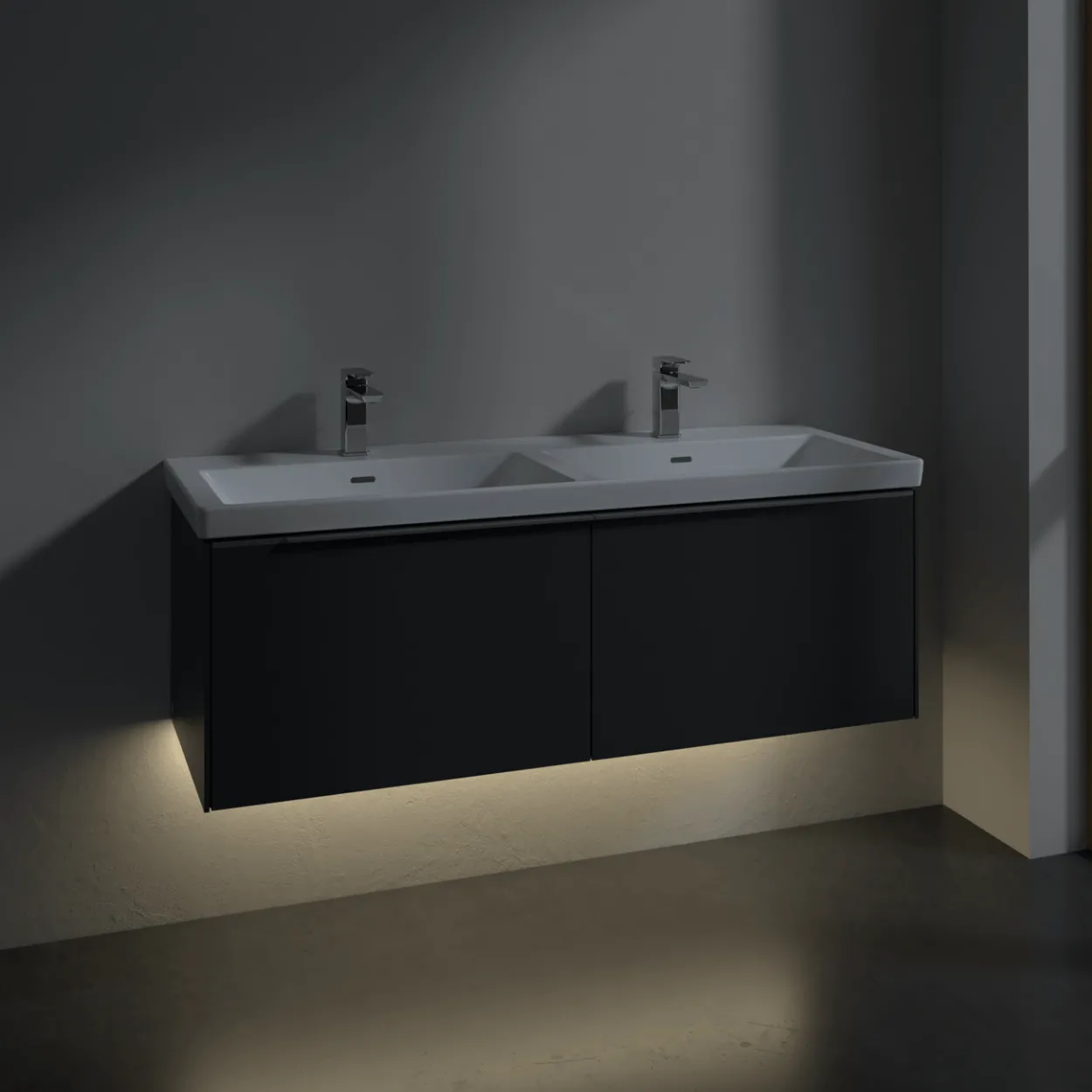 V&b subway 3.0 servantskap 127x42 f/dobbel servant marine blue m/lys håndtak i krom