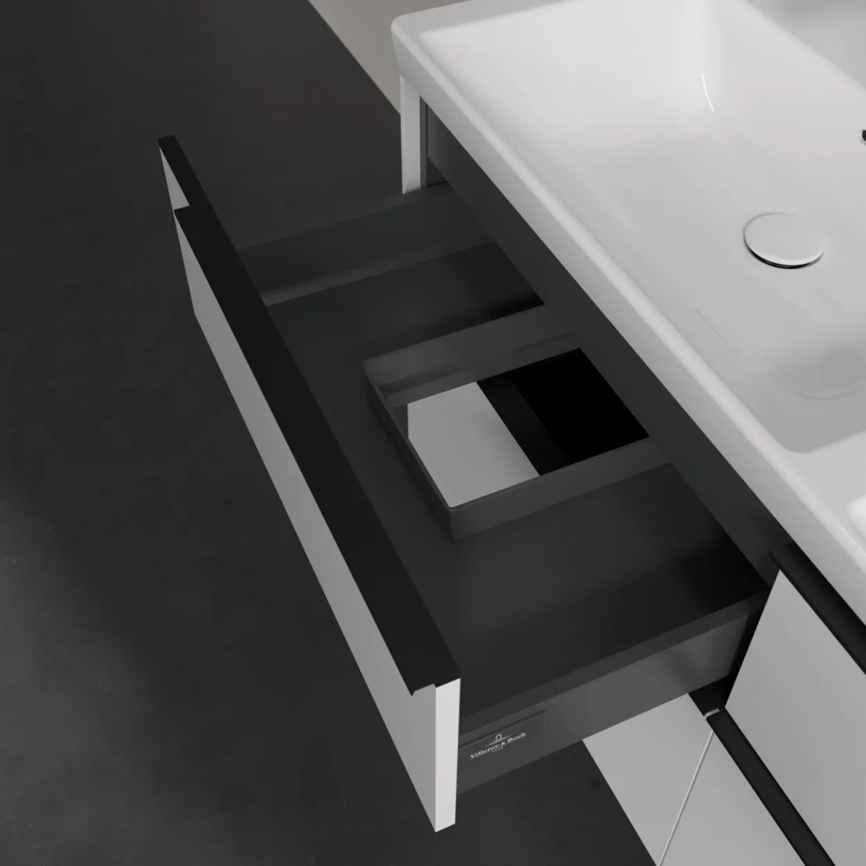 V&b subway 3.0 servantskap 127x57 f/dobbel servant pure white håndtak i volcano black