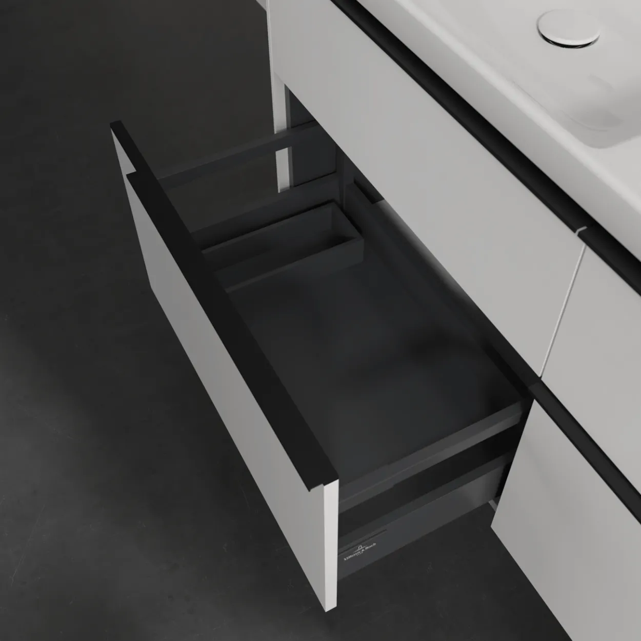 V&b subway 3.0 servantskap 127x57 f/dobbel servant pure white håndtak i volcano black