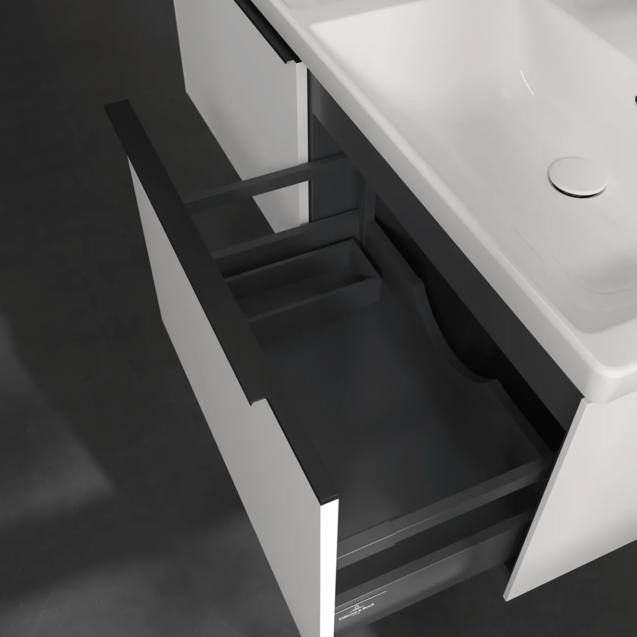 V&b subway 3.0 servantskap 127x42 f/dobbel servant pure white håndtak i volcano black