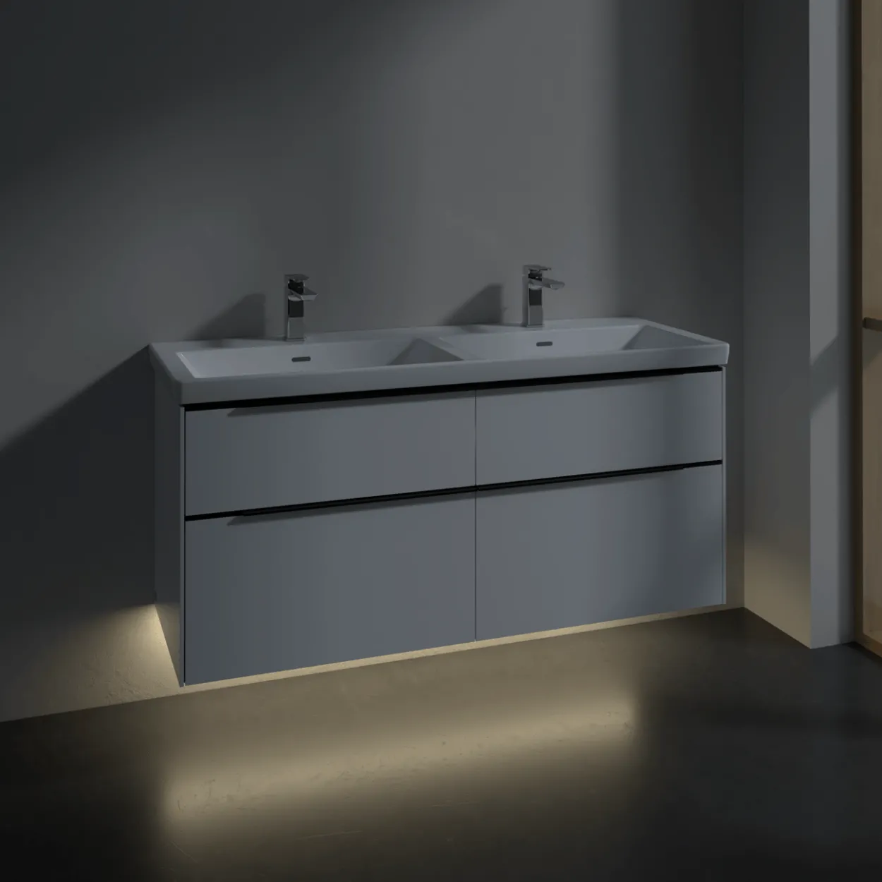 V&b subway 3.0 servantskap 127x57 f/dobbel servant pure white m/lys håndtak i volcano black