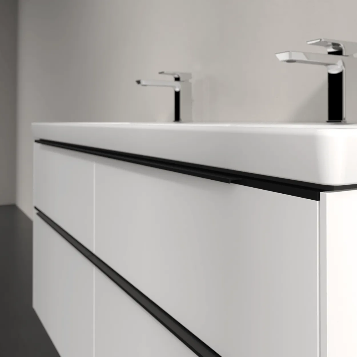 V&b subway 3.0 servantskap 127x57 f/dobbel servant pure white m/lys håndtak i volcano black
