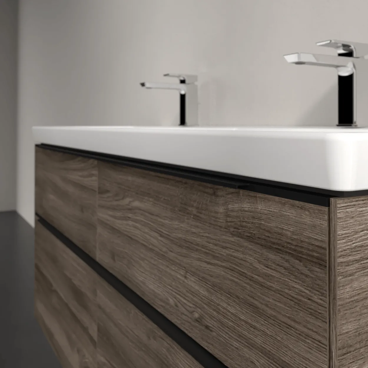V&b subway 3.0 servantskap 127x57 f/dobbel servant stone oak håndtak i volcano black