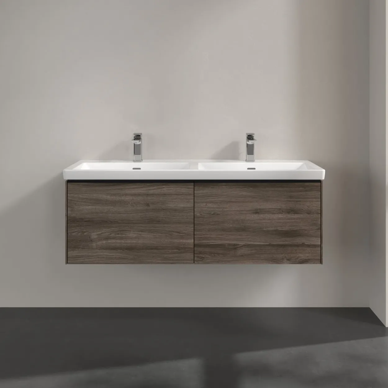 V&b subway 3.0 servantskap 127x42 f/dobbel servant stone oak håndtak i volcano black