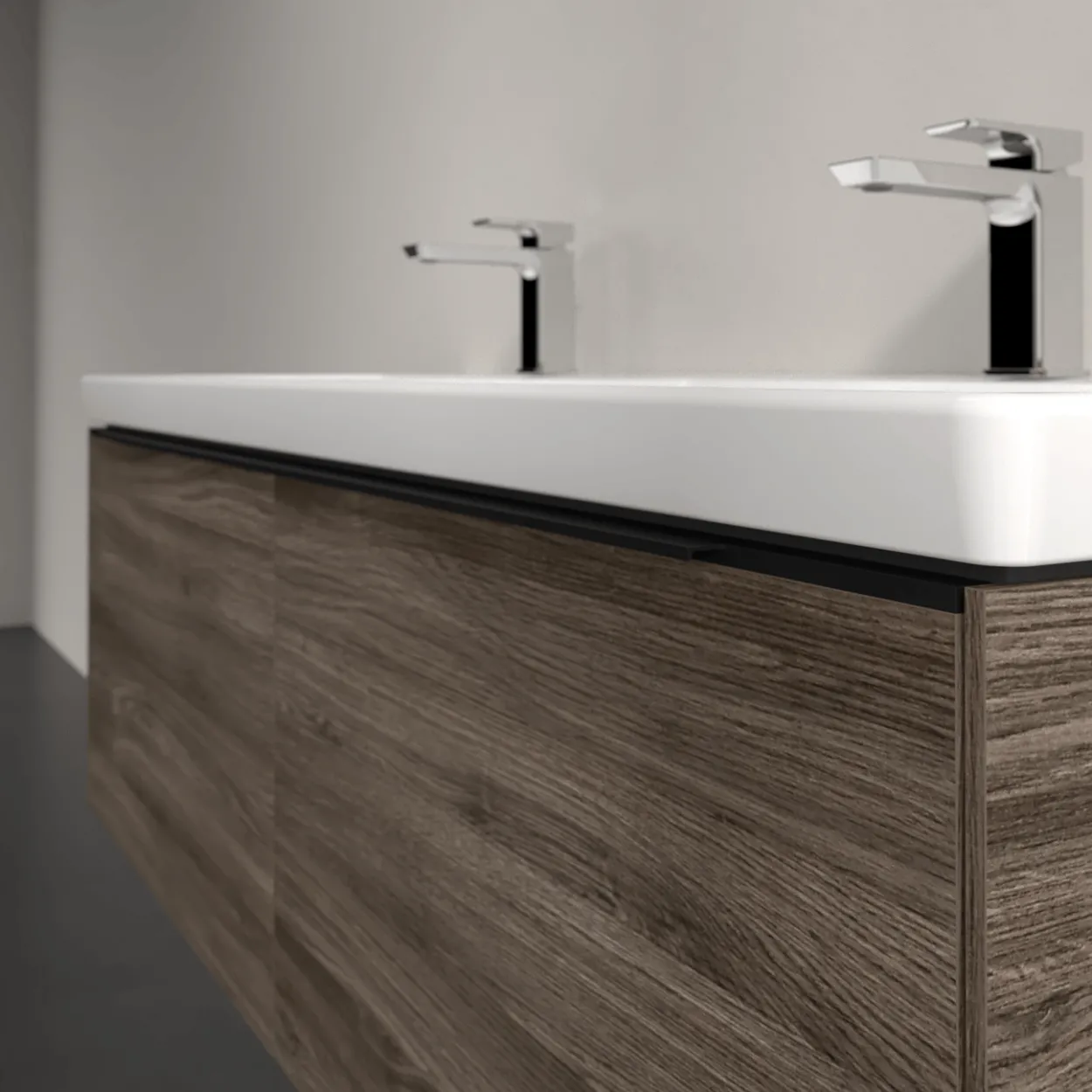 V&b subway 3.0 servantskap 127x42 f/dobbel servant stone oak håndtak i volcano black