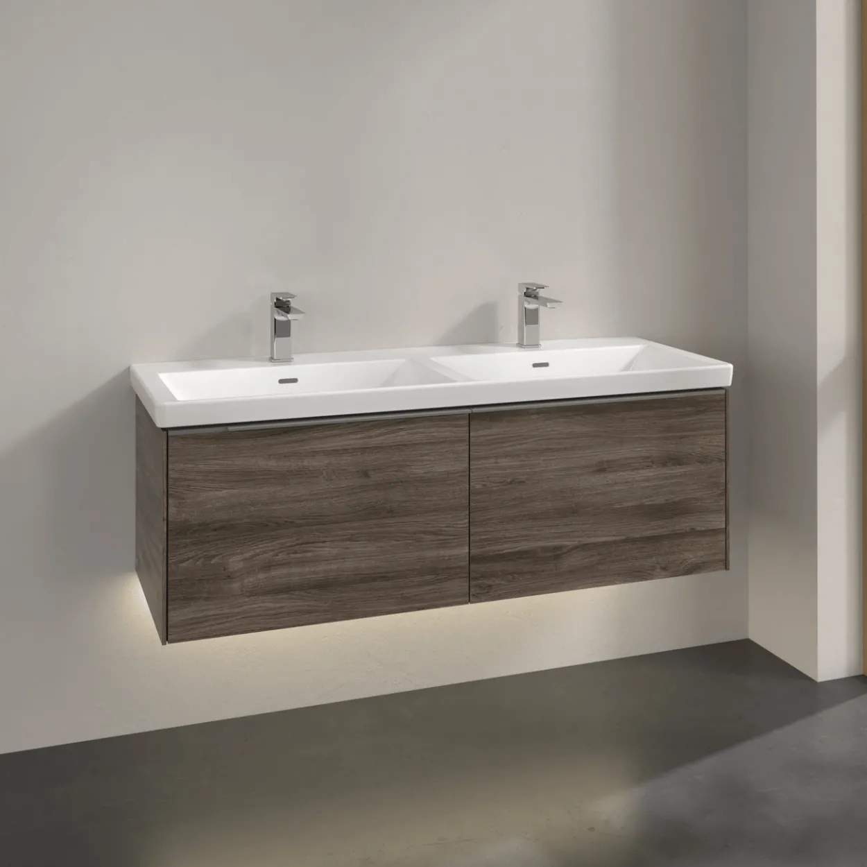V&b subway 3.0 servantskap 127x42 f/dobbel servant stone oak m/lys håndtak i krom