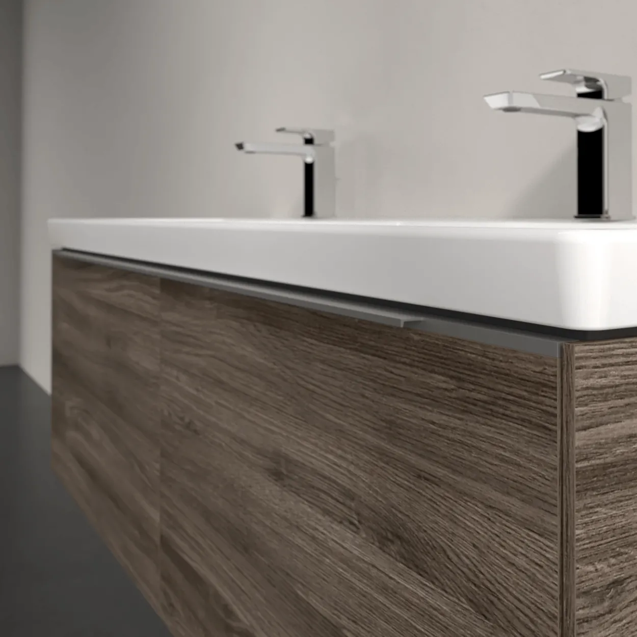 V&b subway 3.0 servantskap 127x42 f/dobbel servant stone oak m/lys håndtak i krom