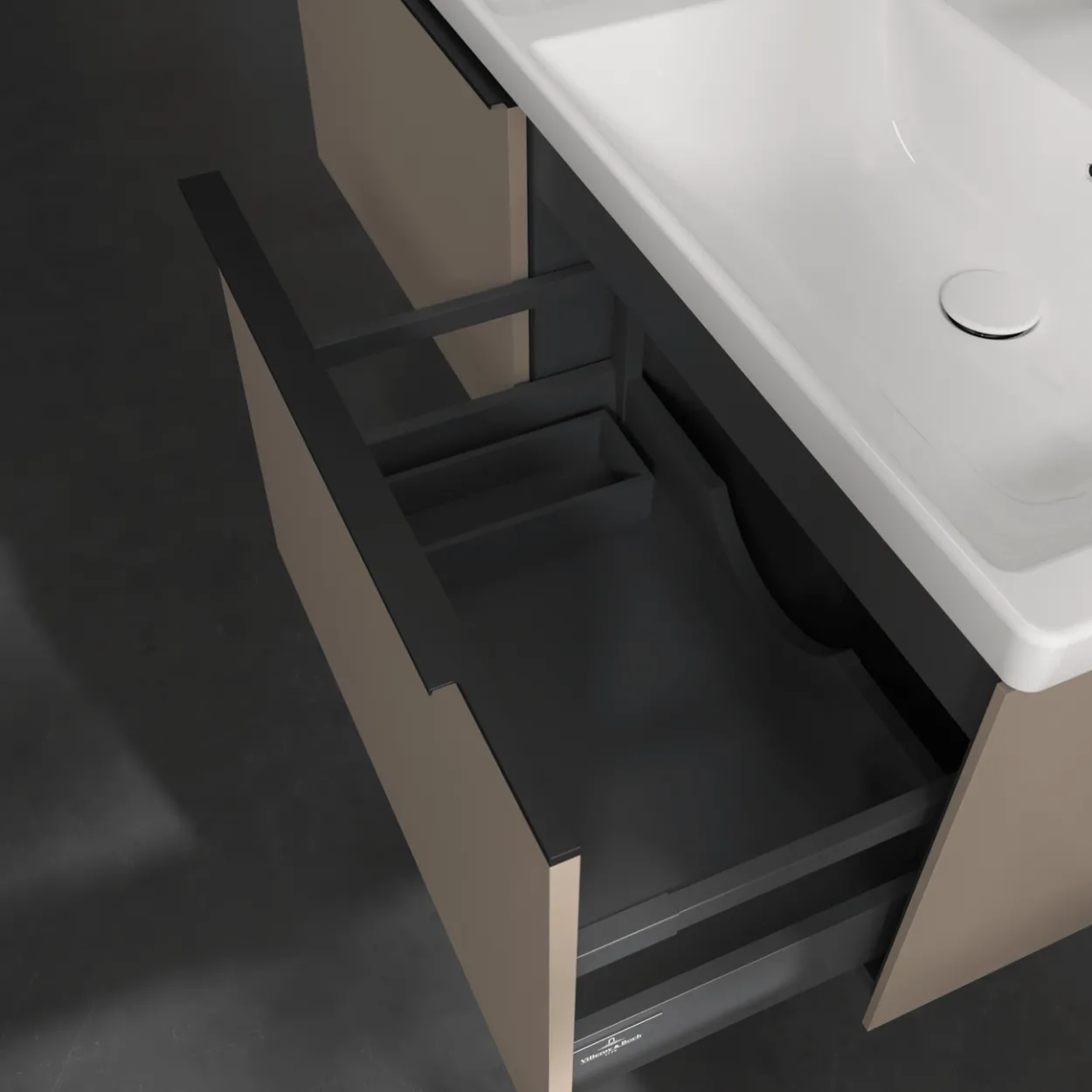 V&b subway 3.0 servantskap 127x42 f/dobbel servant taupe håndtak i volcano black