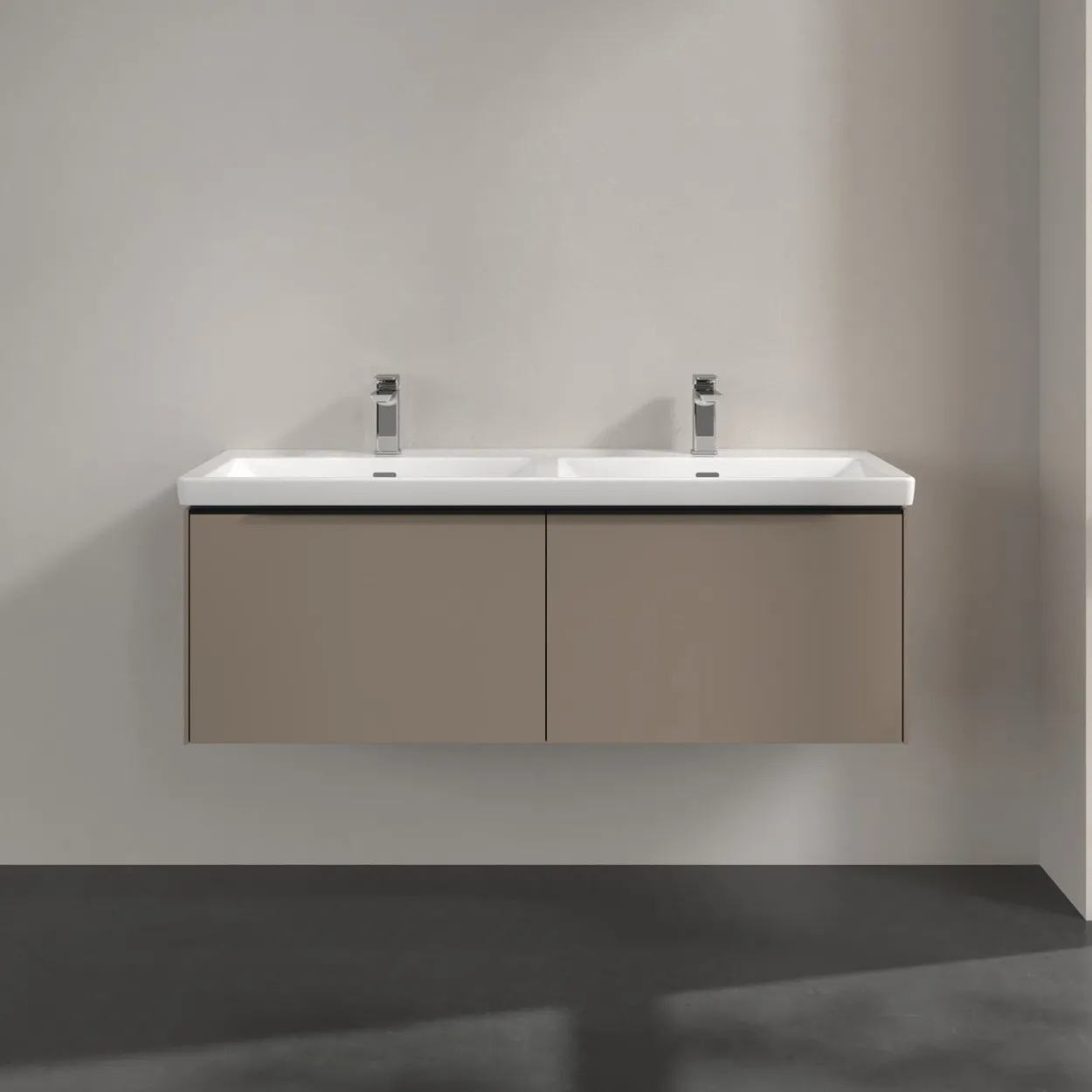 V&b subway 3.0 servantskap 127x42 f/dobbel servant taupe håndtak i volcano black