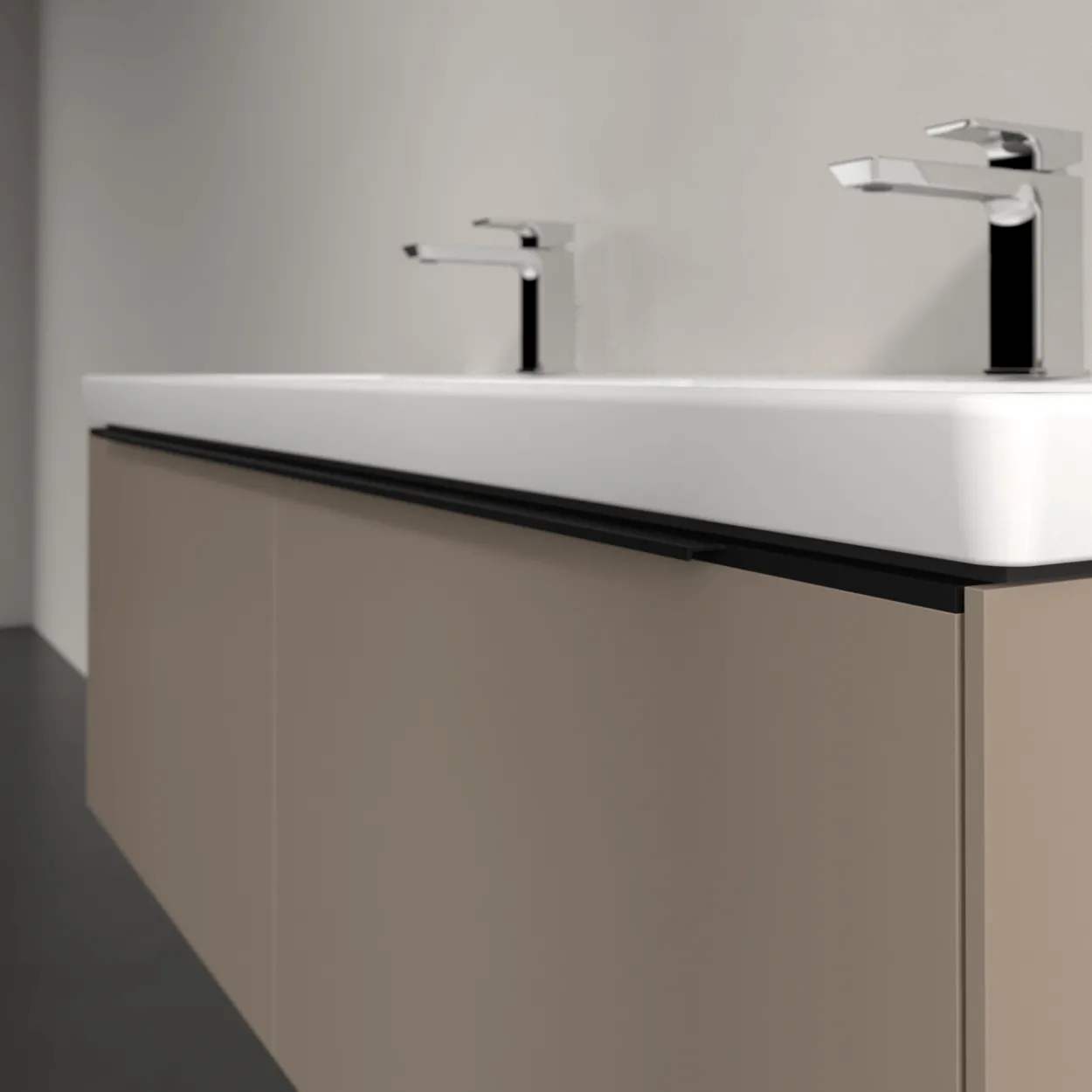 V&b subway 3.0 servantskap 127x42 f/dobbel servant taupe håndtak i volcano black