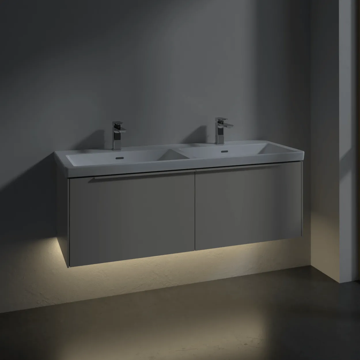 V&b subway 3.0 servantskap 127x42 f/dobbel servant taupe m/lys håndtak i møbelets farge