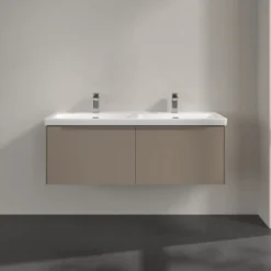 V&b subway 3.0 servantskap 127x42 f/dobbel servant taupe m/lys håndtak i møbelets farge