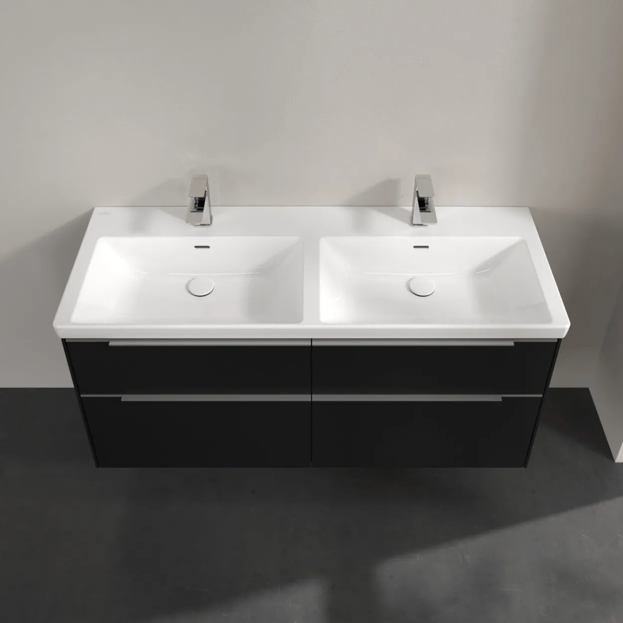 V&b subway 3.0 servantskap 127x57 f/dobbel servant volcano black håndtak i krom