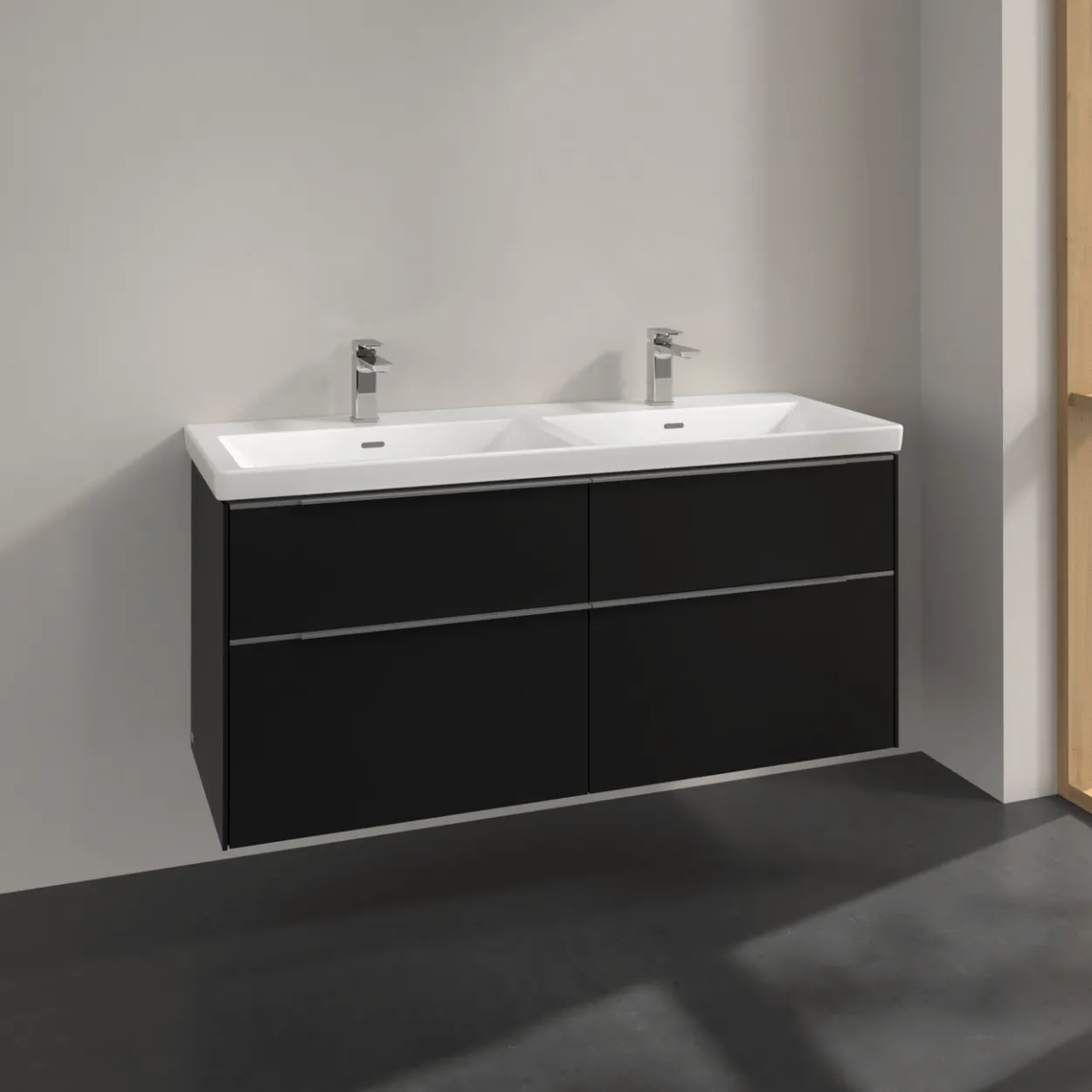 V&b subway 3.0 servantskap 127x57 f/dobbel servant volcano black håndtak i krom