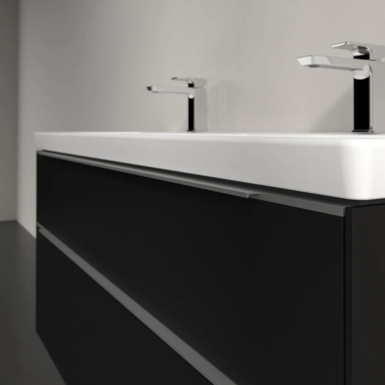 V&b subway 3.0 servantskap 127x57 f/dobbel servant volcano black håndtak i krom