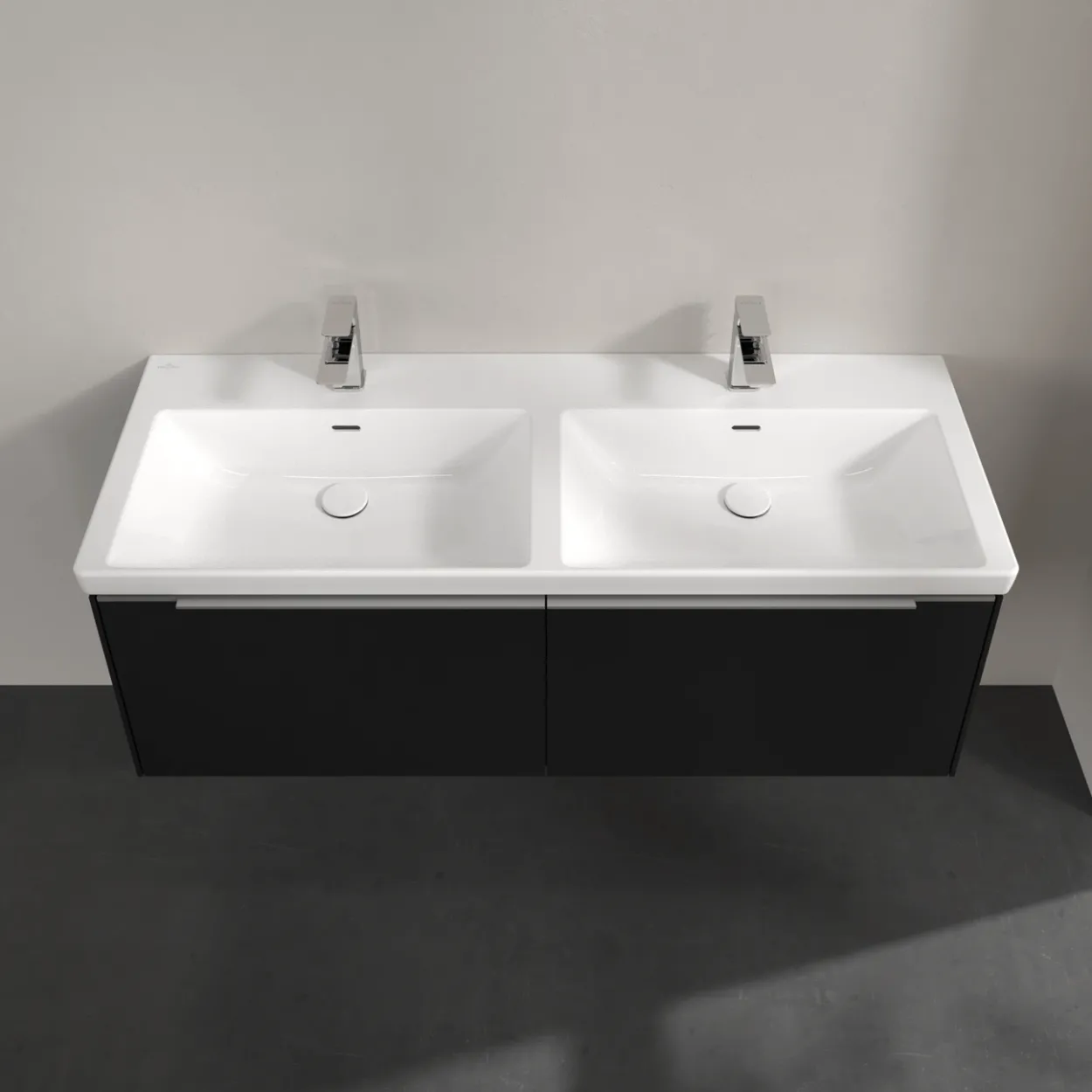 V&b subway 3.0 servantskap 127x42 f/dobbel servant volcano black håndtak i krom