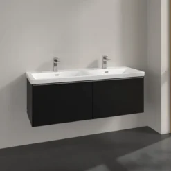 V&b subway 3.0 servantskap 127x42 f/dobbel servant volcano black håndtak i krom