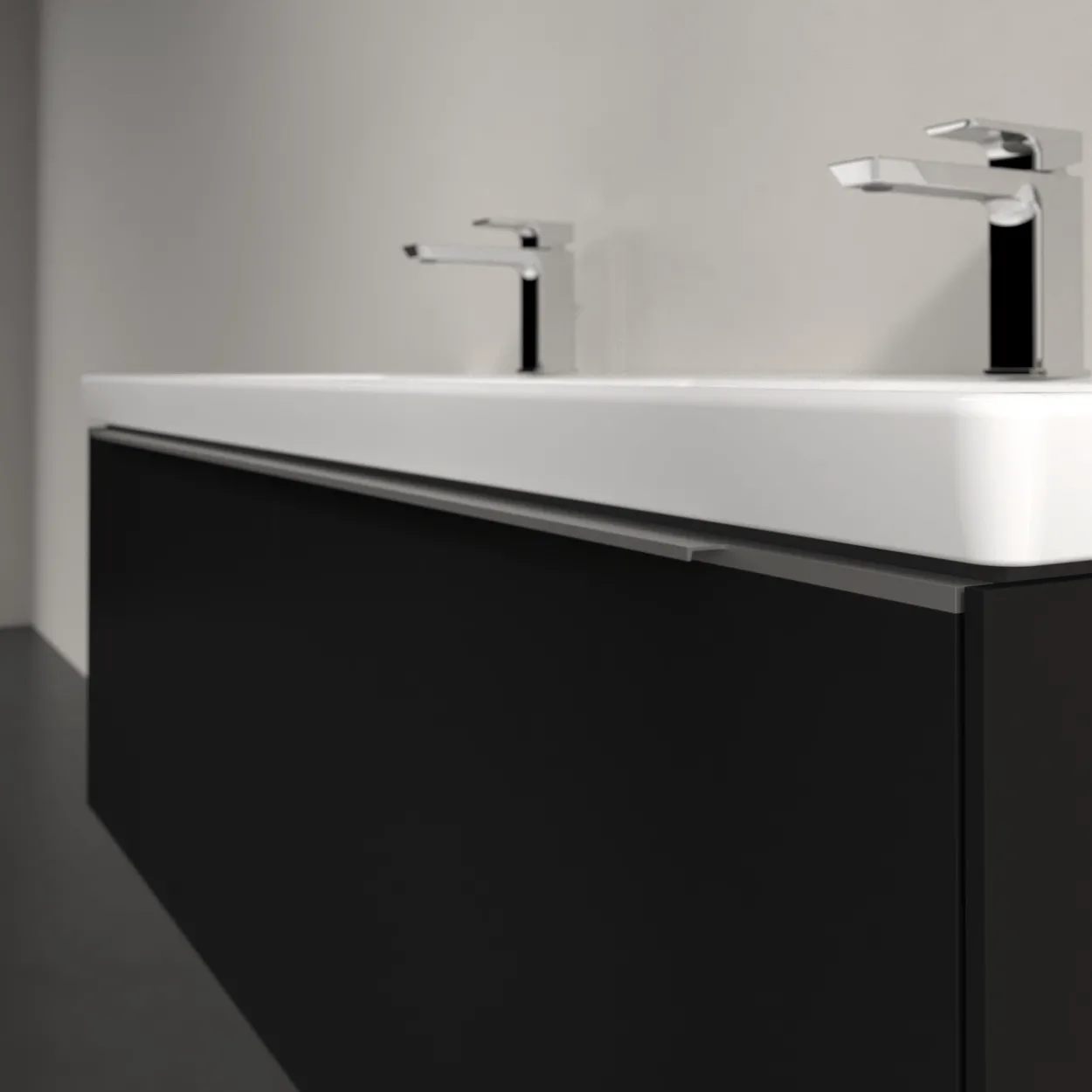V&b subway 3.0 servantskap 127x42 f/dobbel servant volcano black håndtak i krom