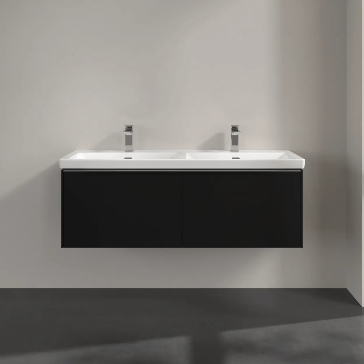 V&b subway 3.0 servantskap 127x42 f/dobbel servant volcano black håndtak i krom