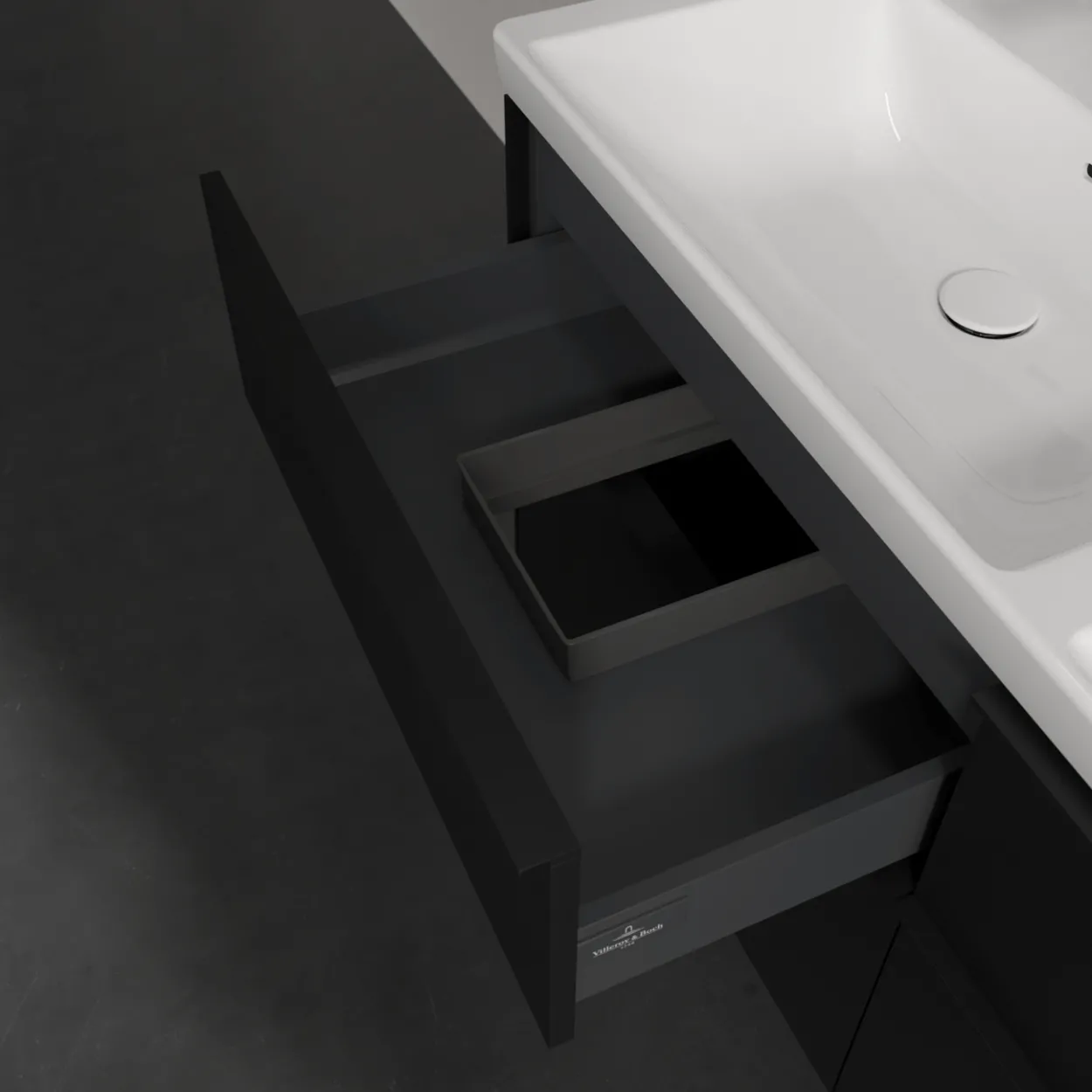 V&b subway 3.0 servantskap 127x57 f/dobbel servant volcano black håndtak i møbelets farge