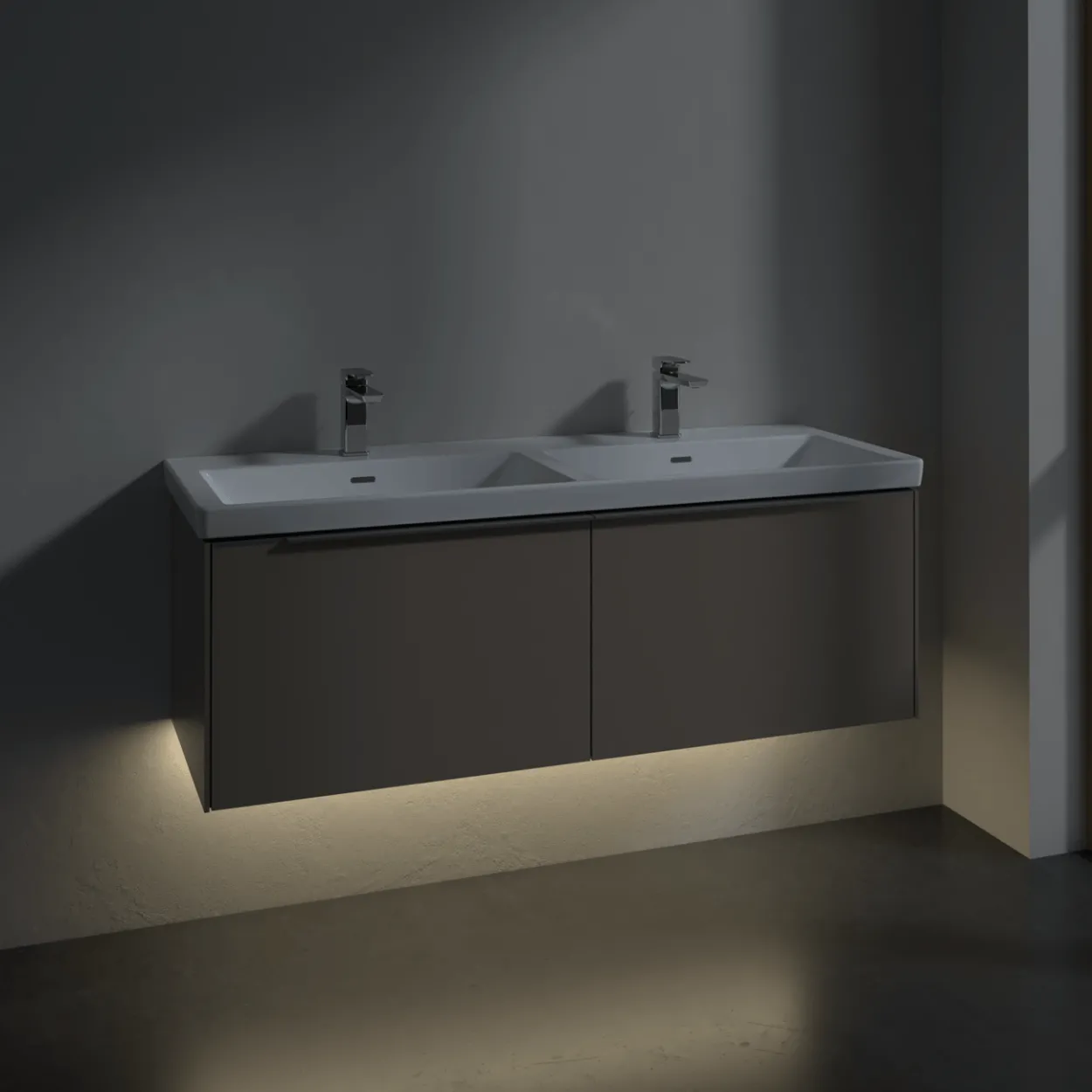 V&b subway 3.0 servantskap 127x42 f/dobbel servant volcano black m/lys håndtak i krom