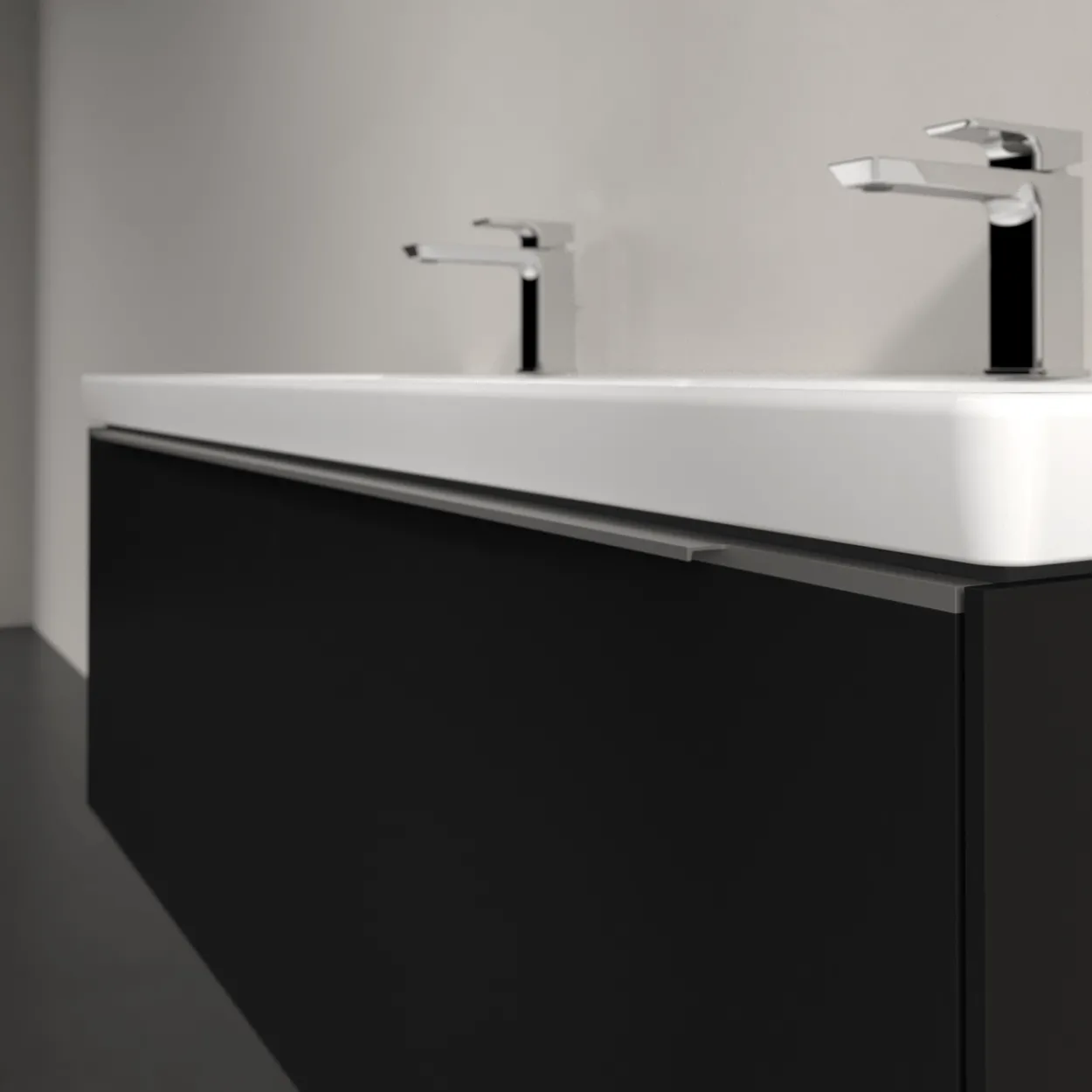 V&b subway 3.0 servantskap 127x42 f/dobbel servant volcano black m/lys håndtak i krom