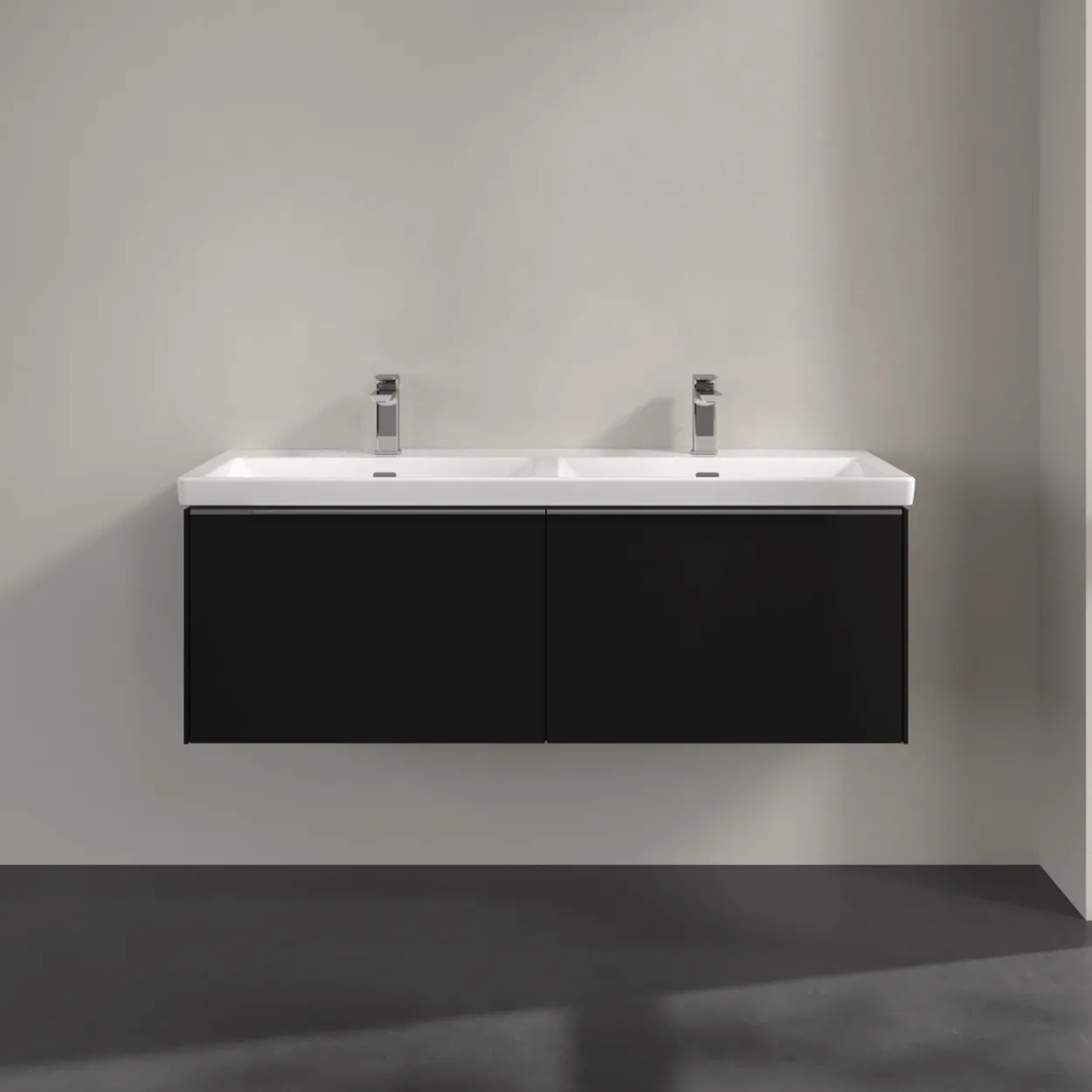 V&b subway 3.0 servantskap 127x42 f/dobbel servant volcano black m/lys håndtak i krom
